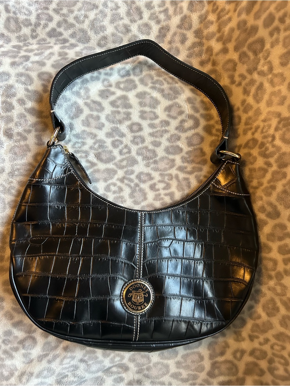 Dooney & Bourke Black Croc-Embossed Hobo